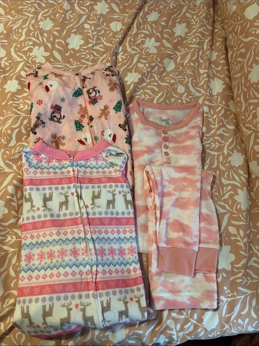 Girls' Pink Holiday 2-Pack Pajama Set - Soft Thermal & Zipper Sleepwear